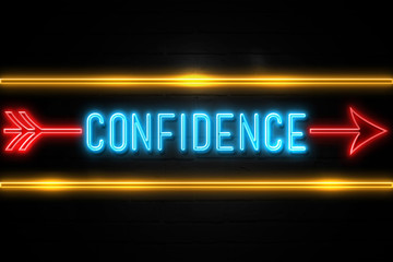 Confidence  - fluorescent Neon Sign on brickwall Front view