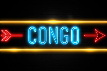 Congo - fluorescent Neon Sign on brickwall Front view