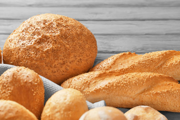 Delicious bread on table, closeup