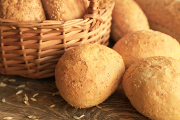 bakery products on wooden table