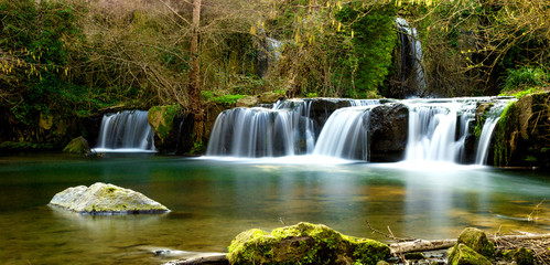 Mountain river and waterfalls