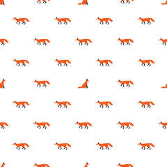 Vector seamless pattern with red foxes on white background