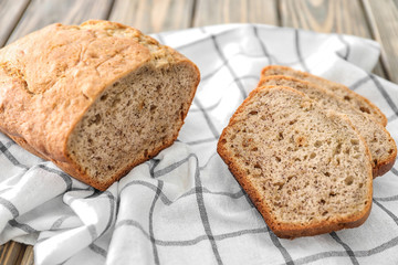 Sliced banana bread on napkin