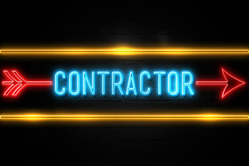 Contractor  - fluorescent Neon Sign on brickwall Front view