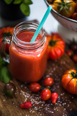 Fototapeta na wymiar Homemade healthy tomato juice smoothie