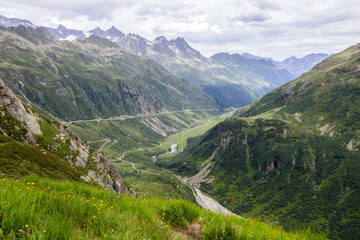 Fototapeta premium Susten road and glacier in Switzerland in Alps
