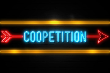 Obraz premium Coopetition - fluorescent Neon Sign on brickwall Front view
