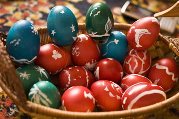 Fototapeta na wymiar Painted Easter eggs | Easter eggs on a green grass 