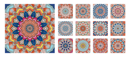 FLower Pattern Tile Blue Yellow Orange Mandala