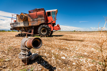 Accidental and burned tractor for grain processing