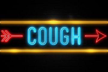 Cough  - fluorescent Neon Sign on brickwall Front view