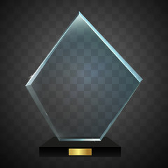 Glass shining trophy isolated on transparent background. Vector illustration.