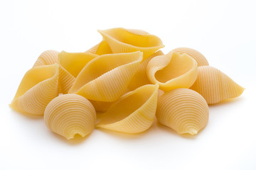Italian lumaconi isolated on white background.