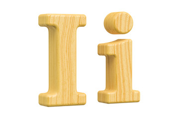 English wooden letter I with serifs, 3D rendering