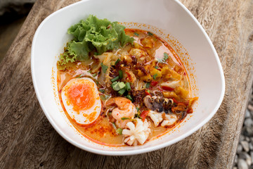 Thai noodle Tom Yum  and sea food.