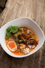 Thai noodle Tom Yum  and sea food.