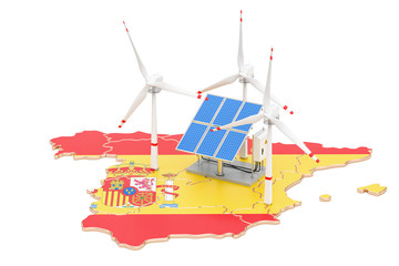 Renewable energy and sustainable development in Spain, concept. 3D rendering