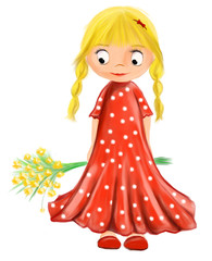 illustrated cute girl with flowers