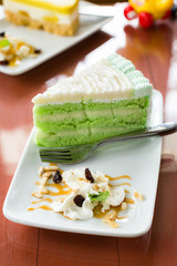 Pandan cake with whip cream.