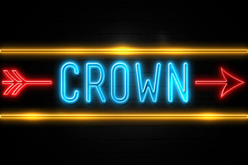 Crown  - fluorescent Neon Sign on brickwall Front view