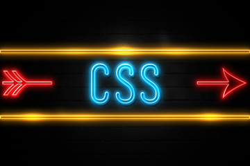 Css  - fluorescent Neon Sign on brickwall Front view
