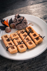 Waffles with ice cream
