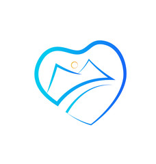 Mountain peak surrounded by heart shape creative logo vector