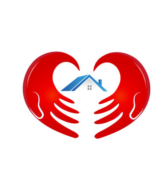 House with caring and supportive hand vector logo