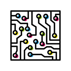 Computer circuit board colorful isolated black outline