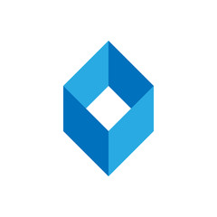 Blue empty box logo template. Simple geometric shape logotype for business or logistic company. Vector illustration.