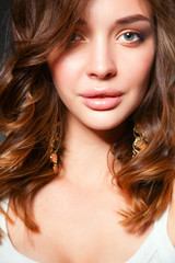 Portrait of beautiful young woman face. Isolated on white background