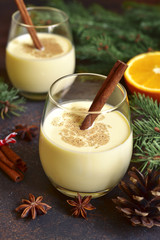 Winter spicy hot drink eggnog,traditional english recipe.
