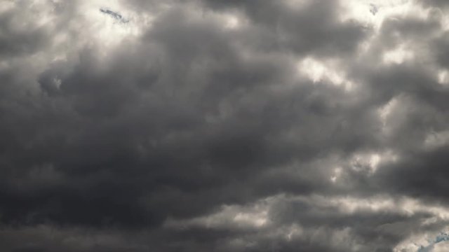 Skyscape or cloudscape. Overcast sky with stormy dark clouds moving across it. Weather. Time lapse. 4K ProRes HQ codec
