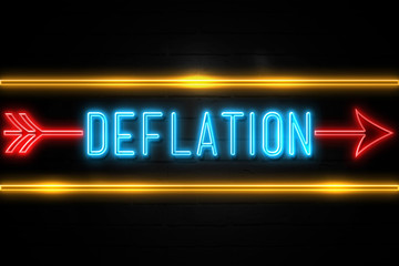 Obraz premium Deflation - fluorescent Neon Sign on brickwall Front view