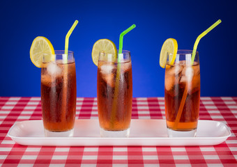 Iced tea Glasses on Checkered Table