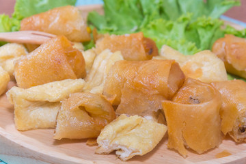 Deep fried spring roll and Fried Tofu with sauce