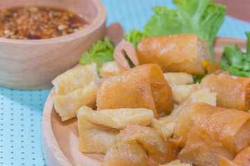 Deep fried spring roll and Fried Tofu with sauce