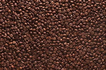  Roasted coffee beans on a flat background. © ktsdesign