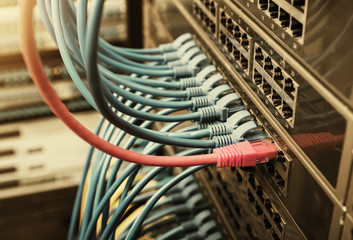 ethernet cable on network switches background