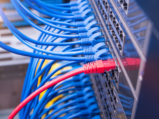 ethernet cable on network switches background