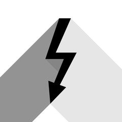 High voltage danger sign. Vector. Black icon with two flat gray shadows on white background.