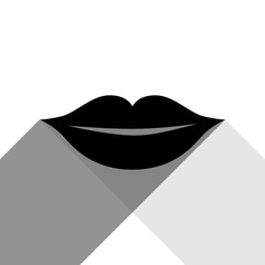 Lips sign illustration. Vector. Black icon with two flat gray shadows on white background.