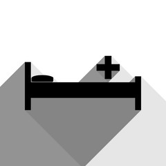 Hospital sign illustration. Vector. Black icon with two flat gray shadows on white background.