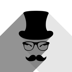 Hipster accessories design. Vector. Black icon with two flat gray shadows on white background.