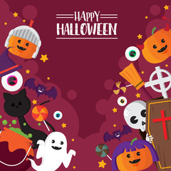 Halloween icon Pumpkin and Witch Hat and Ghost knight set illustrations