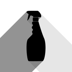 Plastic bottle for cleaning. Vector. Black icon with two flat gray shadows on white background.
