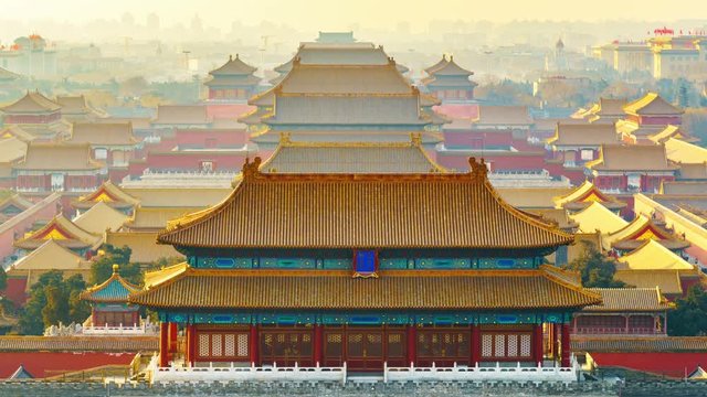 China Beijing, Aerial View of Forbidden City at Sunrise.The Forbidden City has over 14 million annual visitors.