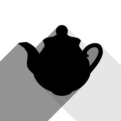 Tea maker sign. Vector. Black icon with two flat gray shadows on white background.