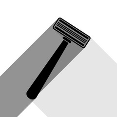 Safety razor sign. Vector. Black icon with two flat gray shadows on white background.