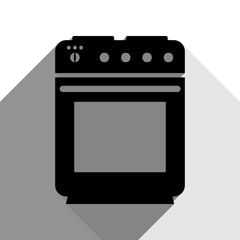 Stove sign. Vector. Black icon with two flat gray shadows on white background.